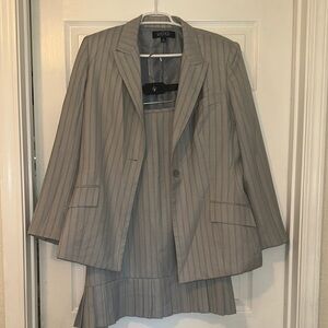 Gray skirt suit with light blue pinstripes